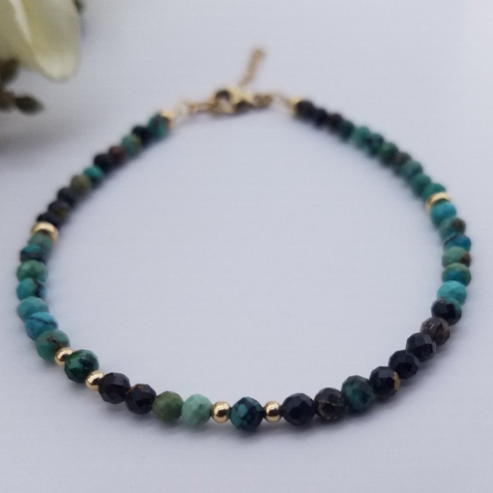 Natural Hubei Turquoise and 14kt Gold Filled Dainty Bracelet - Handmade -  New